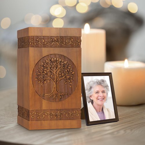 Celepeace Engraved Large Wooden Urn, 11 Inch Cremation Urn for Human Ashes (Tree of Life)