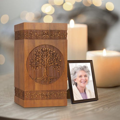 Celepeace Engraved Large Wooden Urn, 11 Inch Cremation Urn for Human Ashes (Tree of Life)
