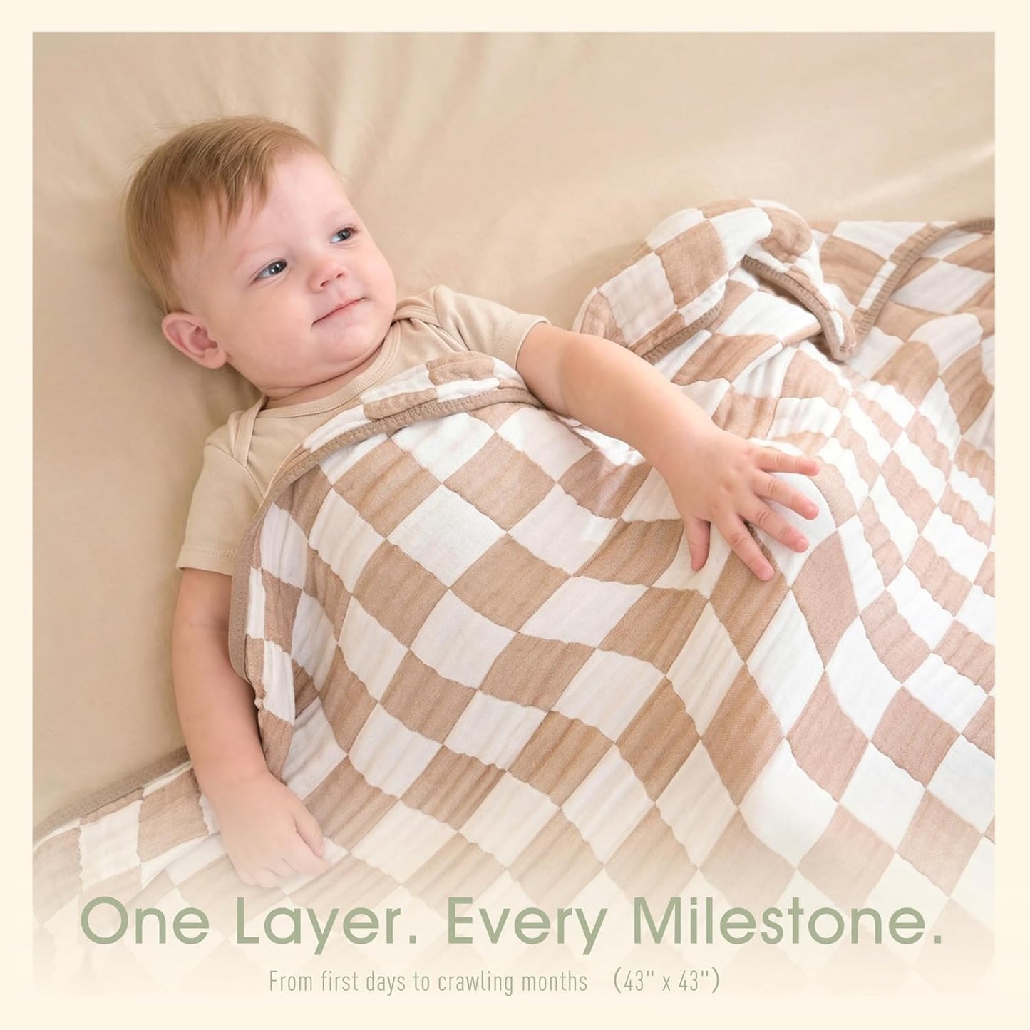Skiennix Ultra Soft Muslin Baby Blanket - Versatile Swaddle & Bed Blanket for Boys & Girls | Coffee Checkered 1 Pack