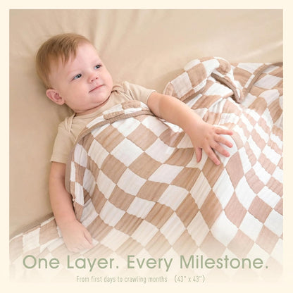 Skiennix Ultra Soft Muslin Baby Blanket - Versatile Swaddle & Bed Blanket for Boys & Girls | Coffee Checkered 1 Pack