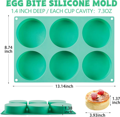 Skiennix 4-Inch Round Silicone Baking Mold - Non-Stick 6-Cavity Muffin Top Pan | 2-Piece Set