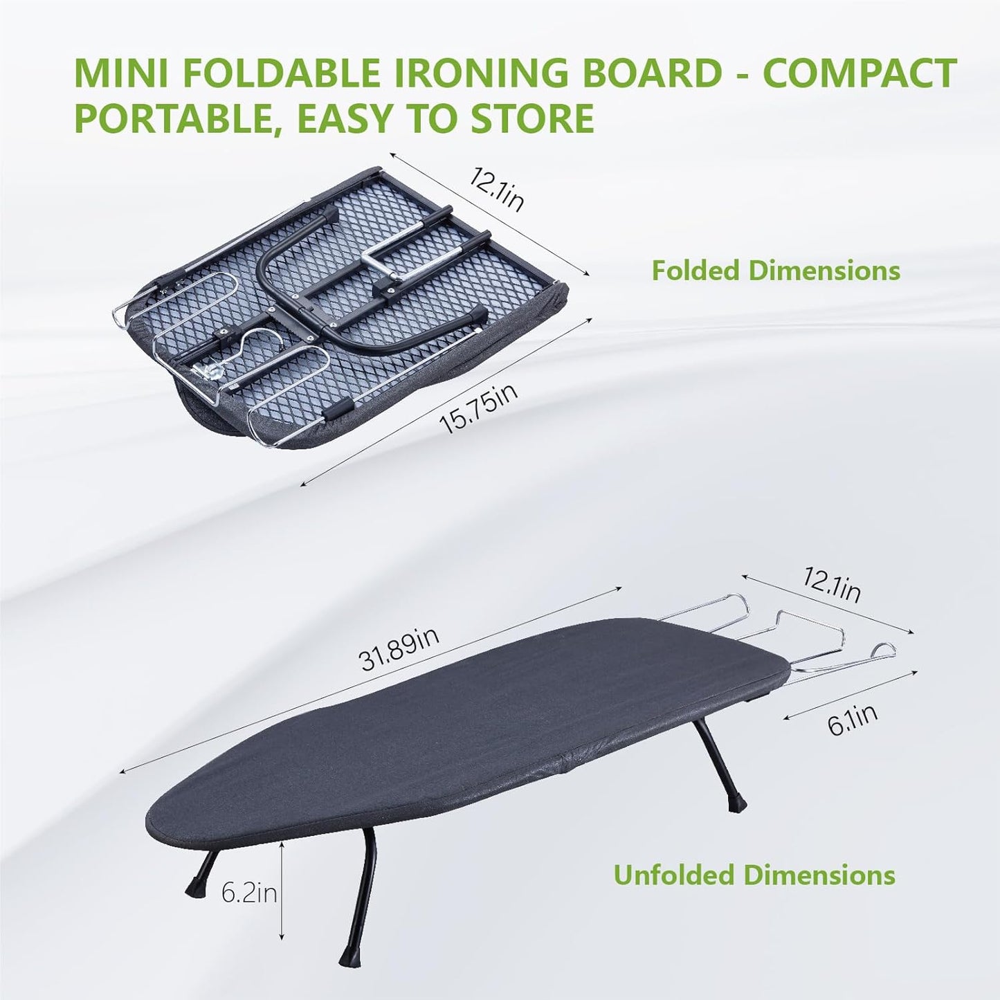 Regine Switzerland Portable Ironing Board - Foldable Table Top Design with Heat Resistant Cover | 31"x12", Black