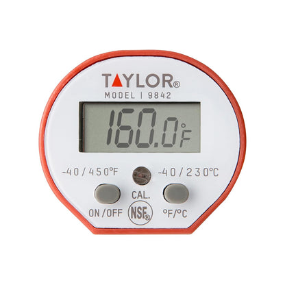 Taylor Waterproof Digital Instant Read Thermometer - Perfect for Cooking, BBQ, and Grilling | Red with Pocket Sleeve Clip