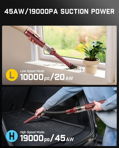 Fanttik Slim V10 APEX Cordless Car Vacuum - 4-in-1 Mini Handheld with 19kPa Suction Power | Smart Digital Display, 2 Modes (Red)