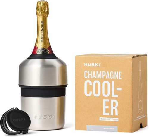 Huski Champagne Chiller | NEW | Award-Winning Iceless Design with Detachable Bottle Stopper | Keeps Wine Cold up to 6 Hours | Fits most 750ml Champagne, Prosecco & Sparkling Wine Bottles (Stainless)