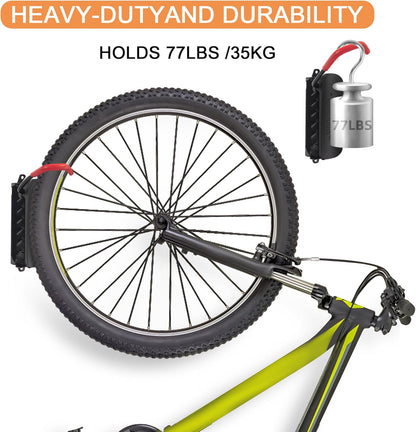 Swivel Bike Wall Mount | Space-Saving Bike Hangers for Garage - Sturdy Rack Holds Up to 77 lbs, Easy Install, 2 Pack