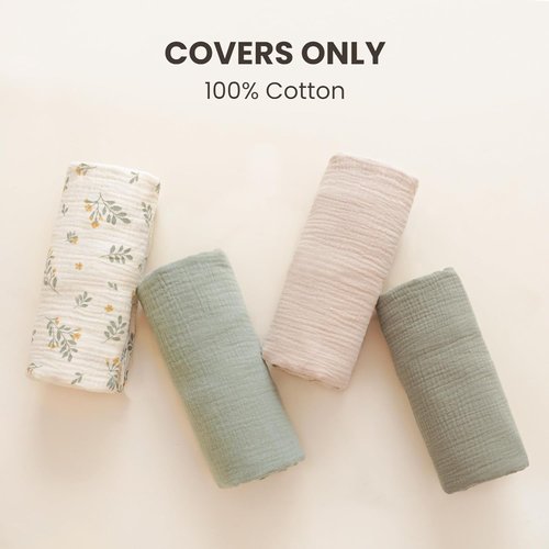 Konssy Muslin Baby Lounger Cover - 100% Cotton, Soft & Breathable for Newborns | 2 Pack in Fog Green & Cream
