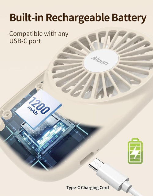 Aluan Handheld Mini Fan - Powerful Portable USB Rechargeable Eyelash Fan for Home & Travel - Beige
