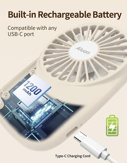Aluan Handheld Mini Fan - Powerful Portable USB Rechargeable Eyelash Fan for Home & Travel - Beige