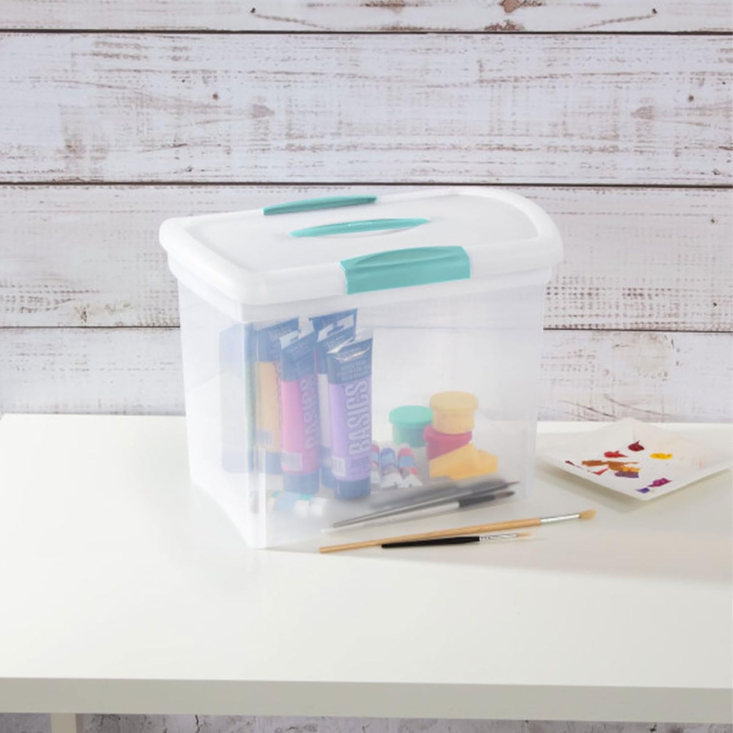 Sterilite Large Nesting ShowOffs - Stackable Storage Bins with Latching Lid | Clear Plastic, 6-Pack for Office Organization