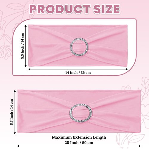 MDS Spandex Chair Sashes - Premium Stretch Covers with Buckle Slider for Weddings & Events | 75 Pack - Pink