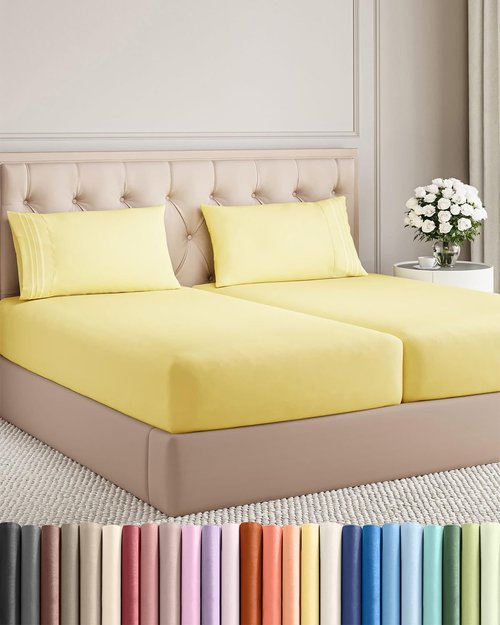 Split King Size 5 Piece Sheet Set - Comfy Breathable & Cooling Bed Sheets Set - Hotel Luxury Bedding for Women, Men, Kids, Teens, Boys & Girls - Deep Pockets, Soft, Wrinkle Free - Oeko-Tex - Yellow