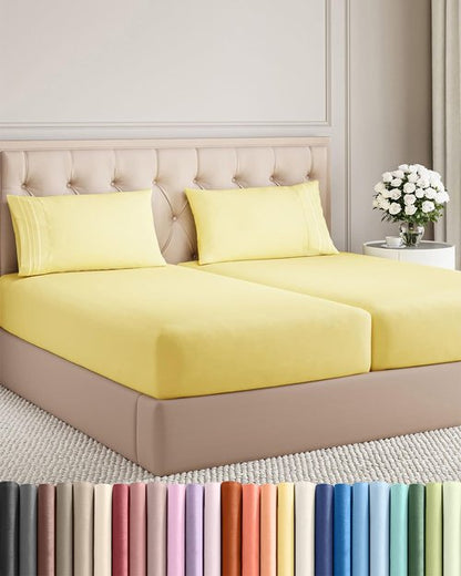 Split King Size 5 Piece Sheet Set - Comfy Breathable & Cooling Bed Sheets Set - Hotel Luxury Bedding for Women, Men, Kids, Teens, Boys & Girls - Deep Pockets, Soft, Wrinkle Free - Oeko-Tex - Yellow