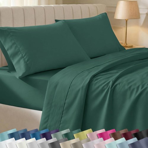California Design Den 100% Cotton Queen Sheets Set - 400 Thread Count, Silky Sateen, Deep Pockets - Hunter Green