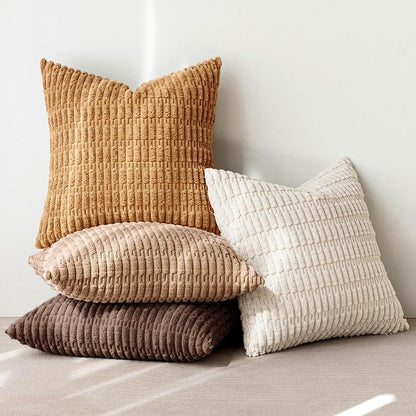 MIULEE Decorative Throw Pillow Covers - Pack of 4 Neutral Corduroy 18x18 Inch | Rustic Boho Home Decor in Brown