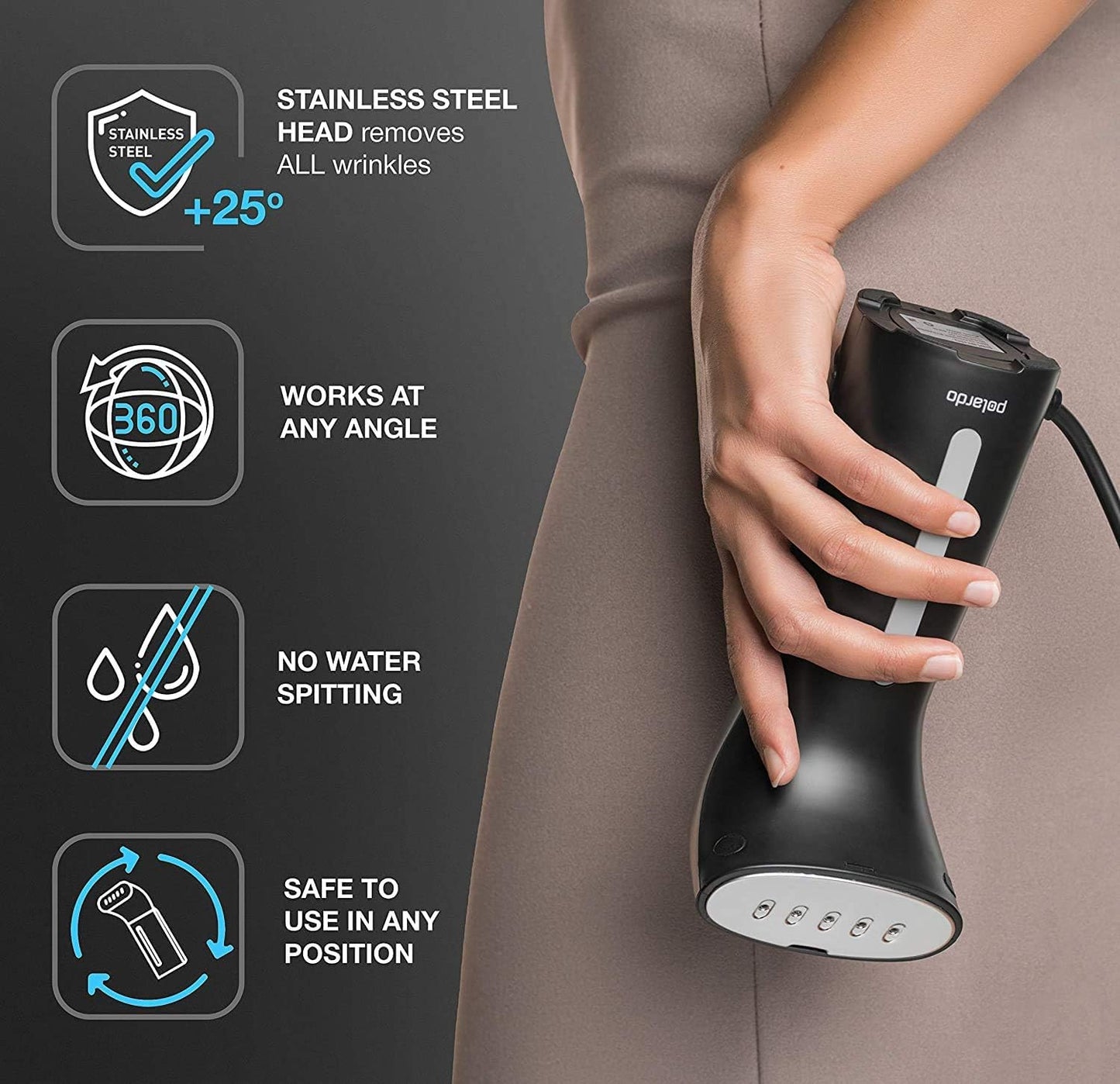 Polardo Travel Garment Steamer - Compact Handheld Clothes Steamer with 360° Anti-Spill Technology