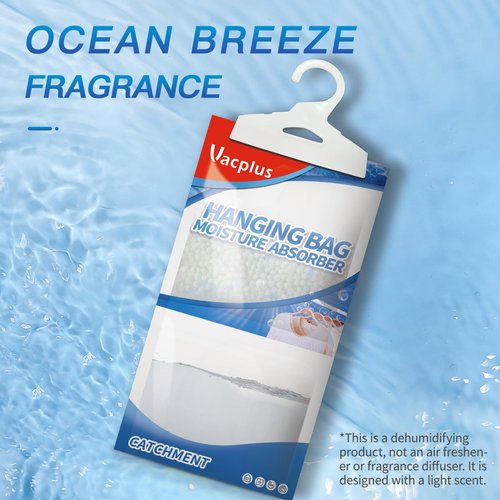 Vacplus Moisture Absorbers, Hanging Closet Dehumidifier Bags, Humidity Packs, Desiccant, Closet Dehumidifiers with Ocean Breeze Fragrance, 10 Pack, 9.8 OZ