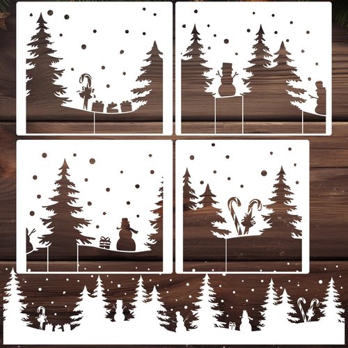 Christmas Stencils - Large Reusable Winter Forest House Village Designs for Window Glass & Crafts | 53.1” Templates