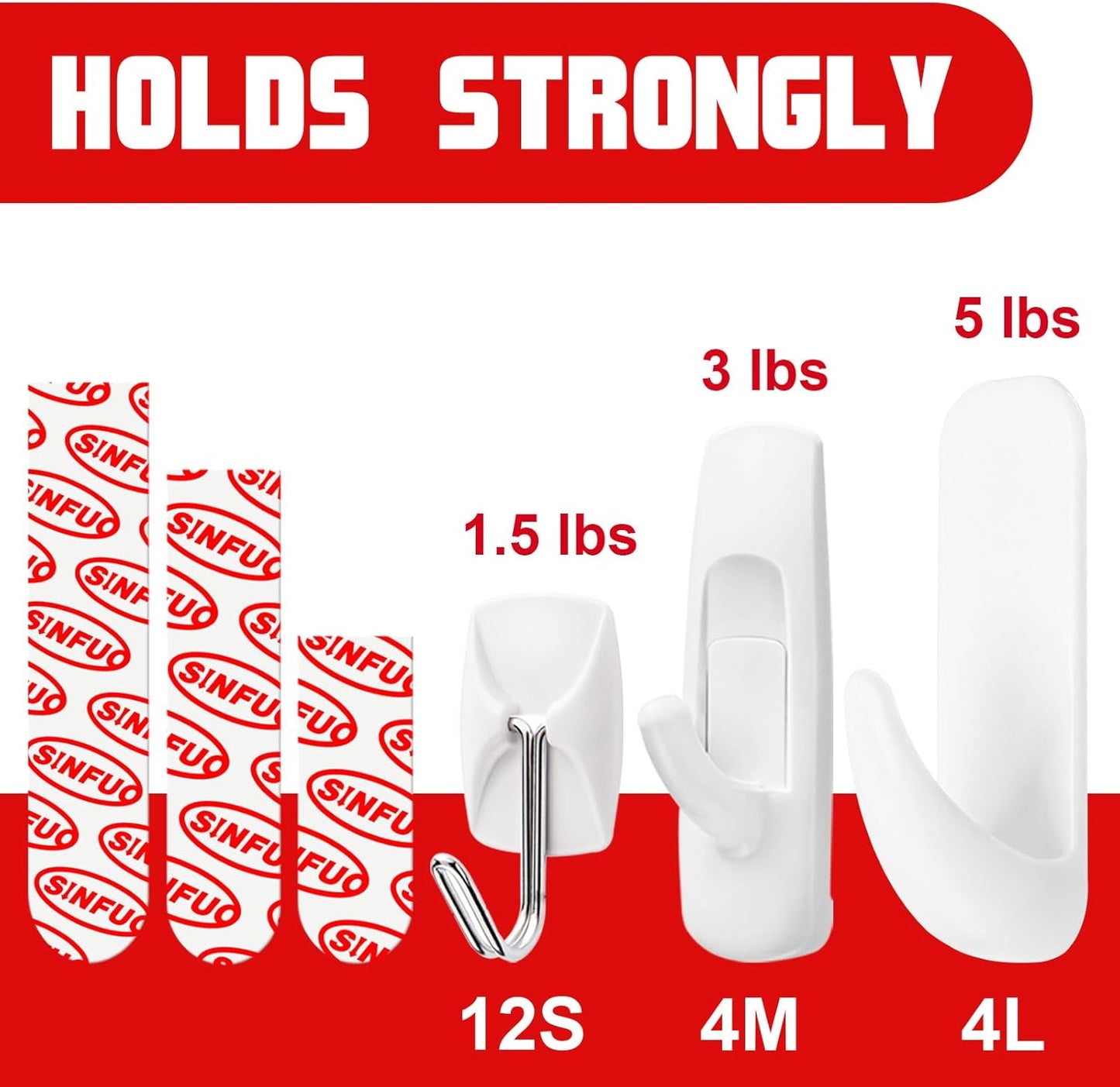 Skiennix Adhesive Wall Hooks - Heavy Duty Variety Pack with 20 Strips | No Damage, Multi-Size Utility Hooks for Outdoor Use