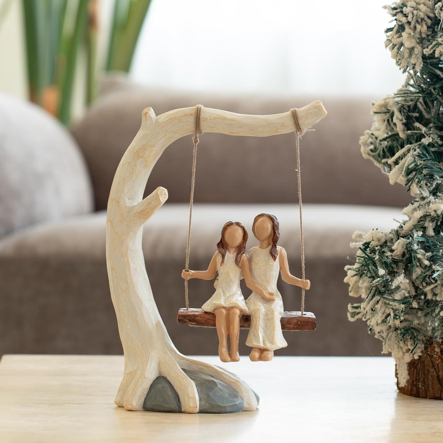 Mother Daughter Sculpture by Swing Statue - Hand-Painted Figurine | Perfect Birthday Gift for Mom