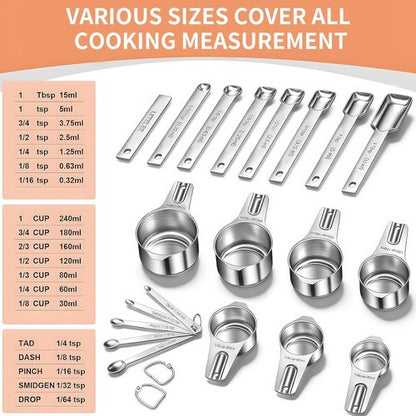 EWFEN Stainless Steel Measuring Cups & Spoons Set - 7 Nesting Cups, 7 Spoons & 5 Mini Spoons