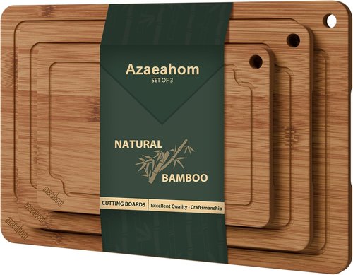 Bamboo Cutting Boards Set - Premium Wood Chopping Boards with Juice Grooves & Handles | Large, Medium, Small Sizes