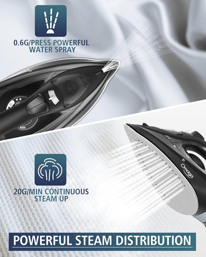 OMAIGA Steam Iron - 1500W Rapid Heating Iron with Non-Stick Soleplate & Auto-Off | Black