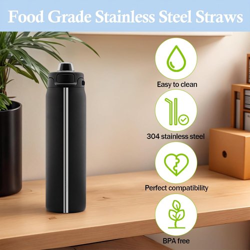 Ello | Metal Straws Replacement - 6 PCS Reusable Stainless Steel Straws with 2 Cleaning Brushes