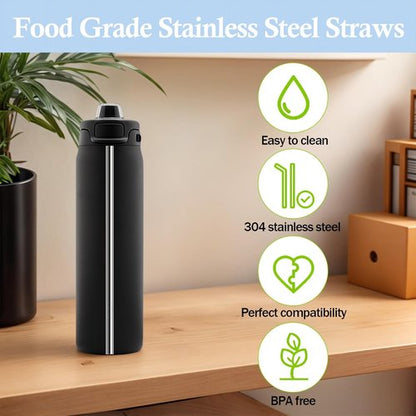 Ello | Metal Straws Replacement - 6 PCS Reusable Stainless Steel Straws with 2 Cleaning Brushes
