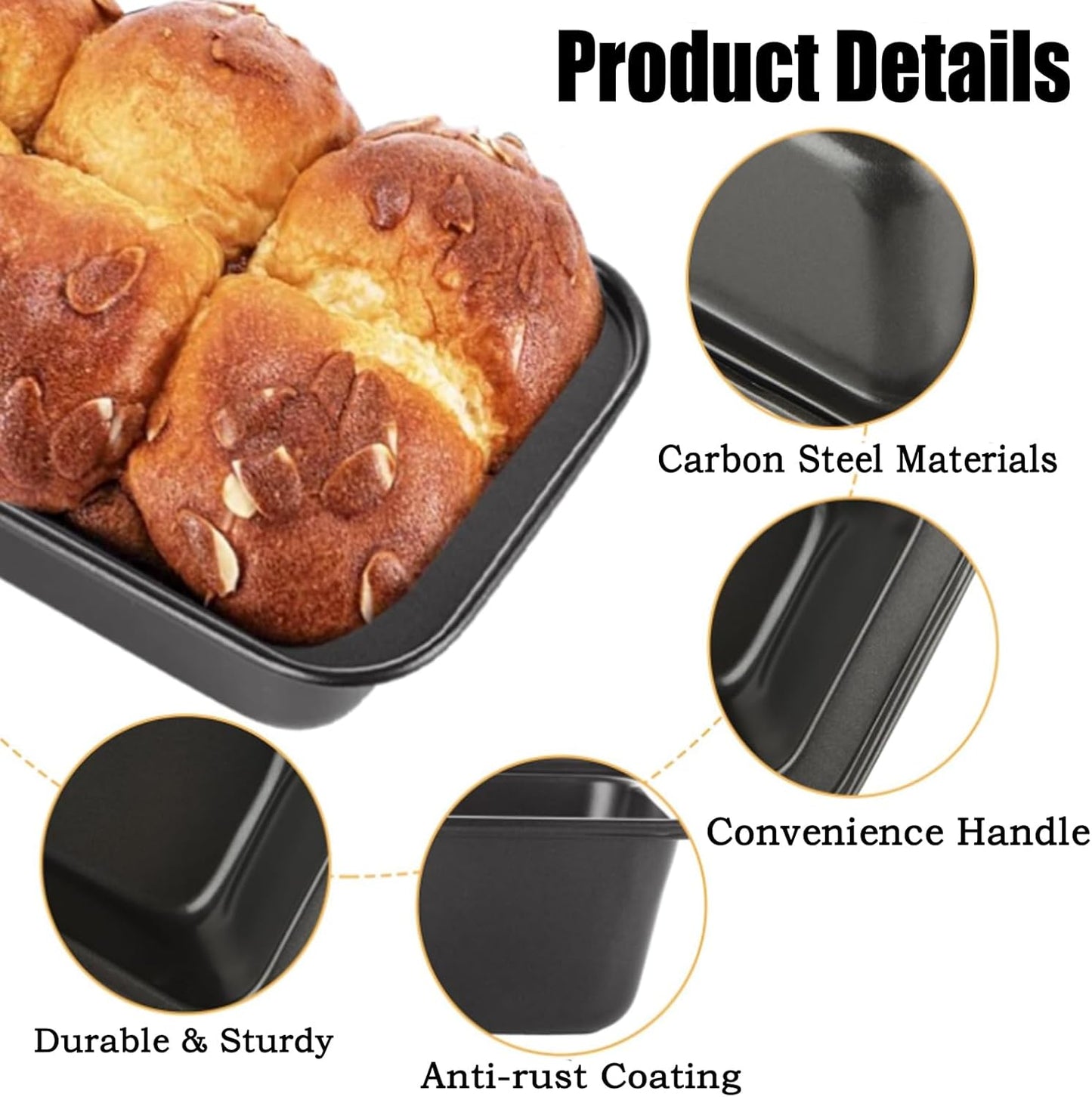QTLCOHD 8" x 4" Non-Stick Carbon Steel Bread Loaf Pan - 6 Pack for Baking Homemade Bread