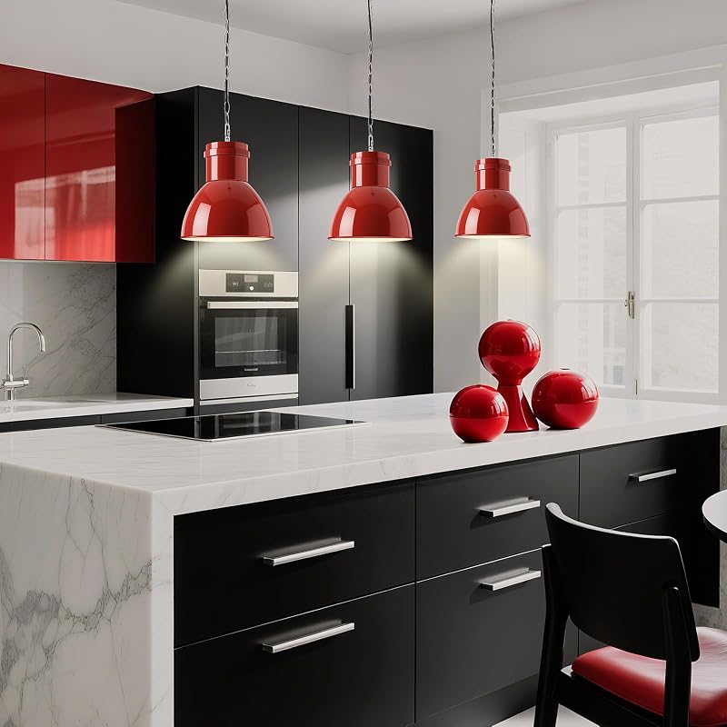 Red Pendant Light for Kitchen Island - 10.6" Wide, 71" Adjustable Height with Metal Shade