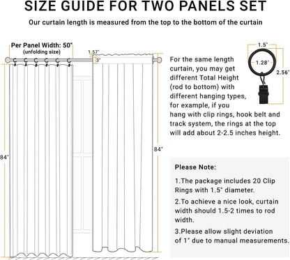 Skiennix 100% Blackout Curtains - Thermal Insulated Faux Linen | 84" Length, Beige, 2 Panels Set