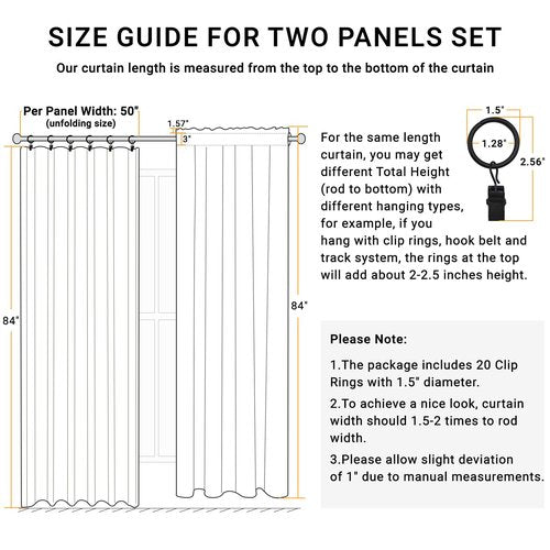 100% Blackout Shield Full Blackout Curtains for Bedroom 84 inch Length 2 Panels Set, Clip Rings/Rod Pocket Faux Linen Black Out Curtains for Living Room, Thermal Insulated, 50Wx84L, Bright White
