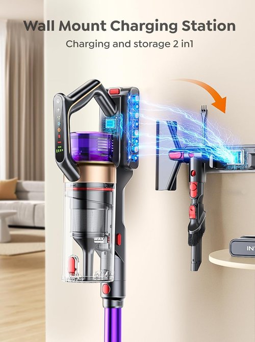 INTETURE Cordless Vacuum Cleaner - 650W 55KPA Suction Power | 70 Min Runtime, Anti-Tangle Design, Touch Screen