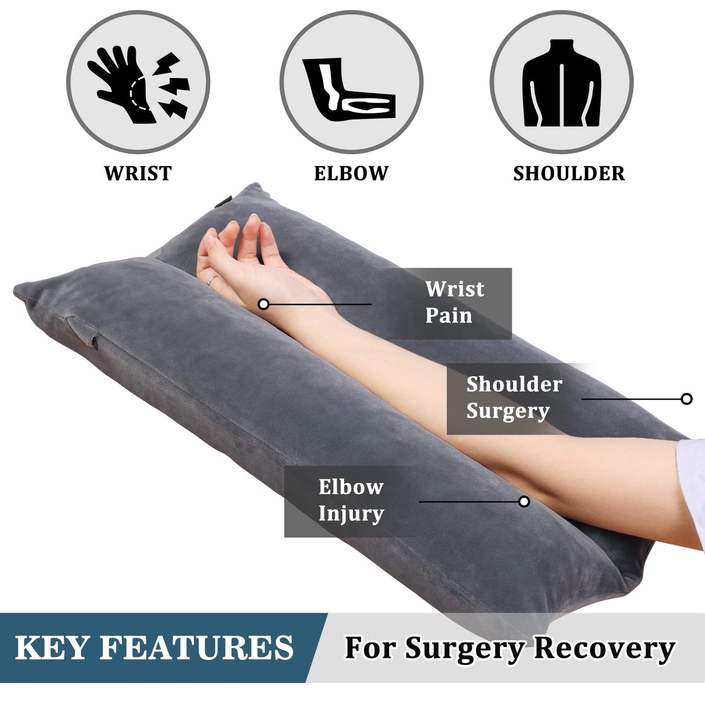 TANYOO Arm Elevation Pillow Shredded Memory Foam Filled Arm Stabilizer Elevation Pillow for Swelling and Circulation Pain Relief for Arm Pain, Shoulder Surgery and Leg Injury Washable Cover