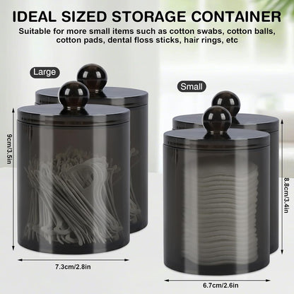 WEISHI Qtip Holder Dispenser - 4 Pack Small Plastic Apothecary Jars for Bathroom Storage | Black