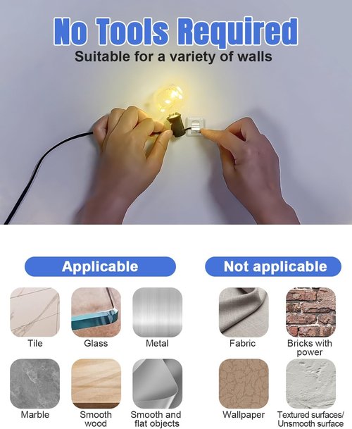 LZC Heavy-Duty Hooks for Outdoor String Lights - 25 Pack Clear Waterproof Adhesive Clips
