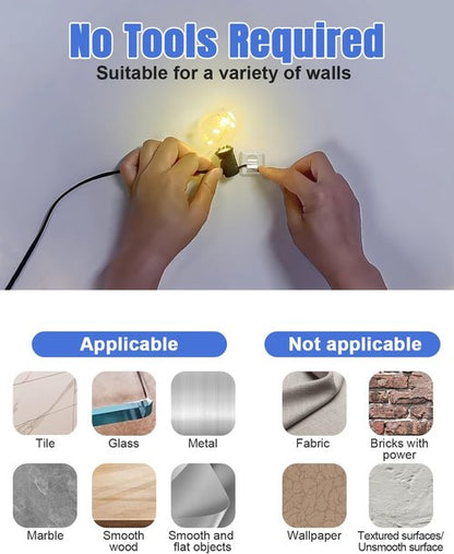 LZC Heavy-Duty Hooks for Outdoor String Lights - 25 Pack Clear Waterproof Adhesive Clips
