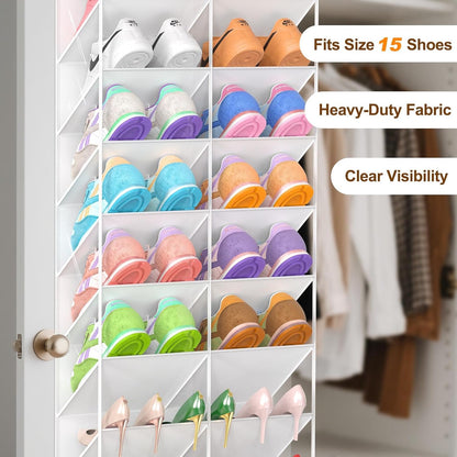 UVIAHOMI Over The Door Shoe Organizer - 10-Tier Clear Pocket Storage for Sneakers, Boots & Heels - White