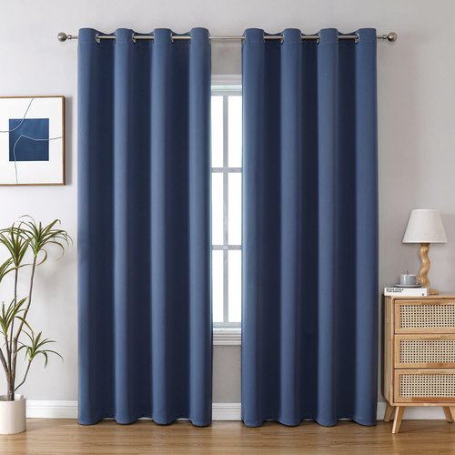 ChrisDowa Blackout Curtains - 108-Inch Long Grommet Thermal Insulated Panels | Stone Blue, 2-Pack for Living Room & Bedroom