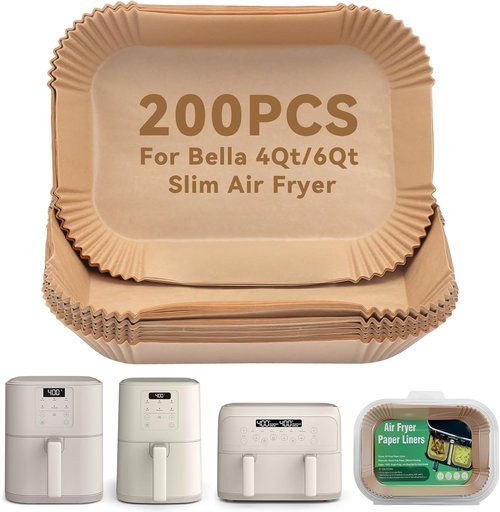 Bella Parchment Paper | 200 Pcs Air Fryer Liners for 4Qt & 6Qt Slim Air Fryers - Non-Stick & Easy Clean