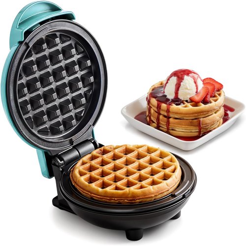 Elite Gourmet Mini Waffle Maker - 4.5-Inch Nonstick Belgian Waffles | Compact Design, Easy to Clean, Mint