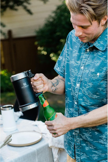 STANLEY Classic Beer Stein - 24 oz Insulated Stainless Steel Mug with Flip Up Lid & Built-In Opener | BPA-Free | Hammertone Green