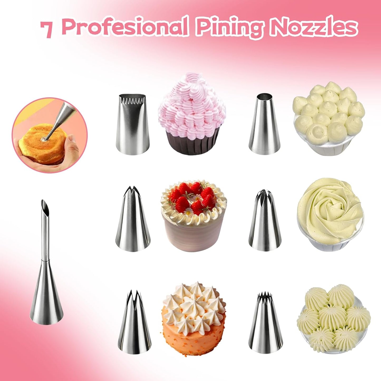 Skiennix Reusable Piping Bags Set - 16-Inch Pastry Bags for Cake Decorating | 15-Piece Easy Clean Kit