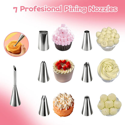 Skiennix Reusable Piping Bags Set - 16-Inch Pastry Bags for Cake Decorating | 15-Piece Easy Clean Kit