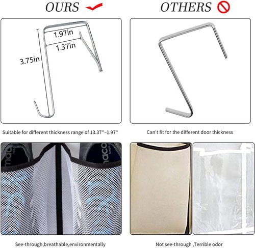 KEEPJOY Over The Door Shoe Organizer - 2 Pack Mesh Pockets Hanging Rack | Large 57.5"x12.6" Grey Storage Solution