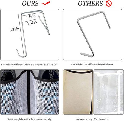 KEEPJOY Over The Door Shoe Organizer - 2 Pack Mesh Pockets Hanging Rack | Large 57.5"x12.6" Grey Storage Solution