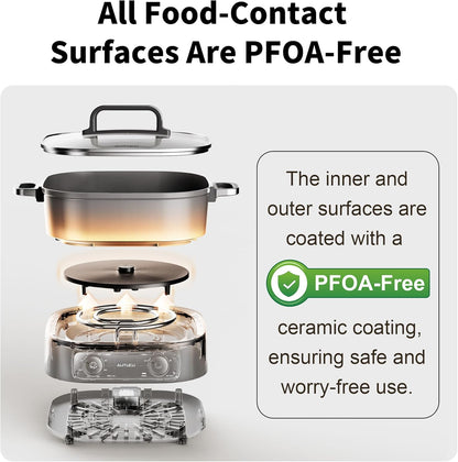 Skiennix 6-Quart Electric Skillet - Non-Stick Ceramic Coated, 1600W with Timer & 3 Power Settings