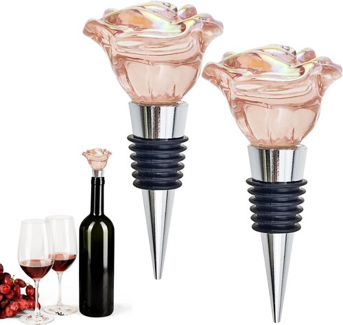 2 PACK Rose Wine Stopper, Bottle Stopper Wine Saver, Reusable Wine Corks For Beverage, Wine Preserver Wine Saver Keep Wine Fresh Wine Accessories Gifts for Wine Lovers, Wedding Favors (Style 1)