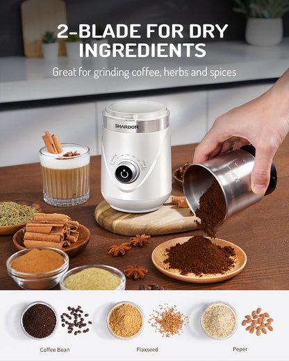 SHARDOR Adjustable Coffee Grinder Electric, Herb, Spice, Coffee Bean, Espresso with 2 Removable Stainless Steel Wet and Dry Bowl, White, Upgraded 2.0